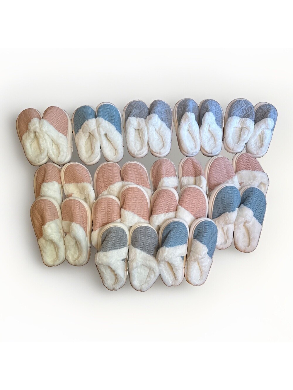 Wholesale Bulk New Ladies Pink Gray Blue Fuzzy House Shoes Slippers Lot 15 Pair